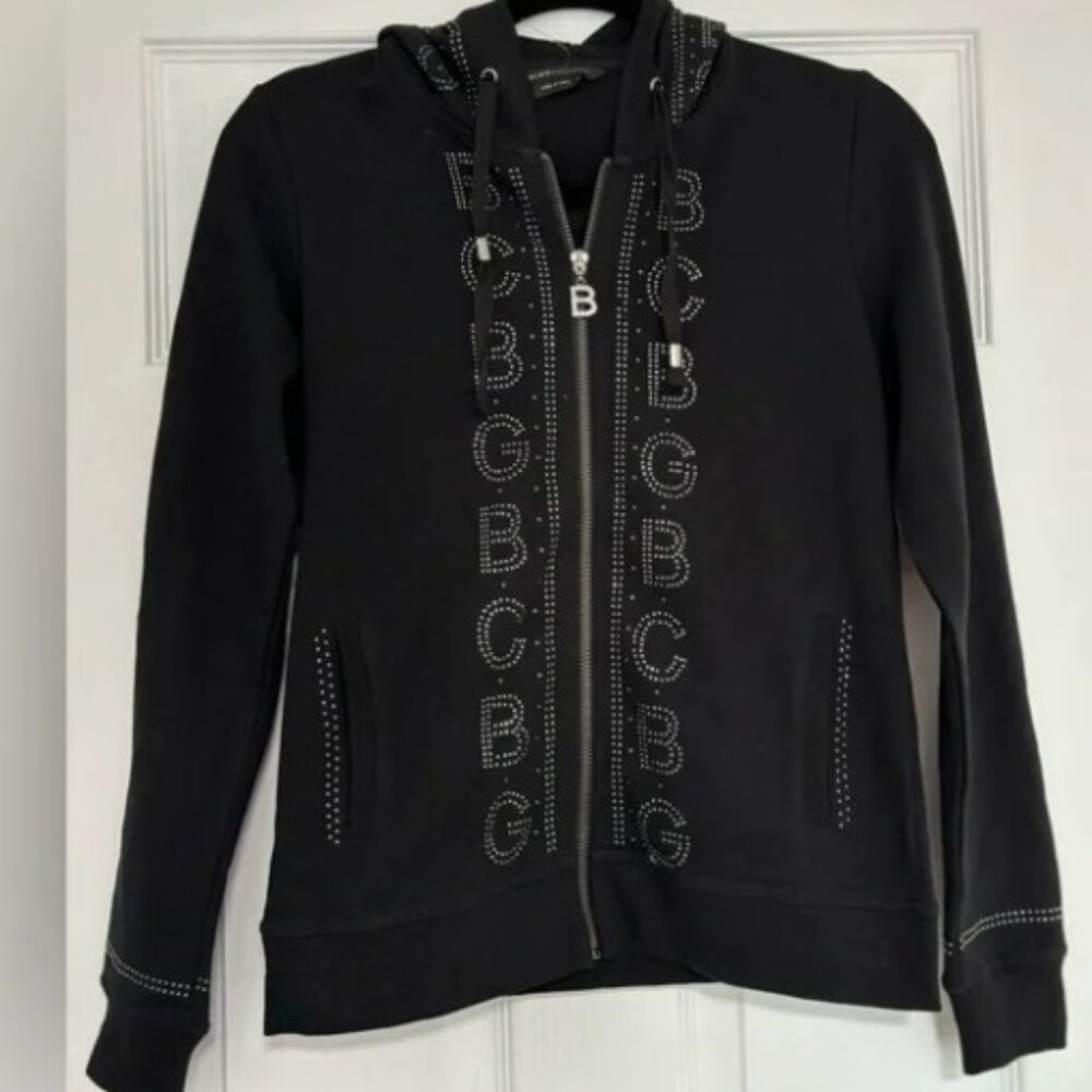 BCBG MaxAzria Black Rhinestone Hoodie Women’s M Full Zip Hoodie BC31405J- NEW!